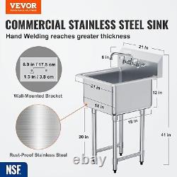 VEVOR 18x18 Commercial Utility & Prep Sink 1 Compartment Stainless Steel NSF