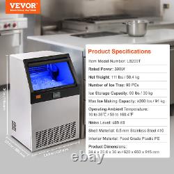 VEVOR 200Lbs/24H Commercial Ice Maker Freestanding Ice Cube Machine 66Lb Storage