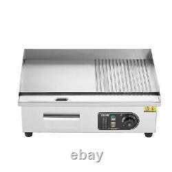 VEVOR 22 Commercial Electric Griddle 1600W Countertop Half-Flat Top Grill 110V