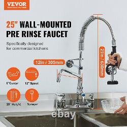 VEVOR 25 Commercial Pre-rinse Faucet Wall Mount Sink Faucet 8 with Sprayer