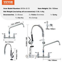 VEVOR 25 Commercial Pre-rinse Faucet Wall Mount Sink Faucet 8 with Sprayer