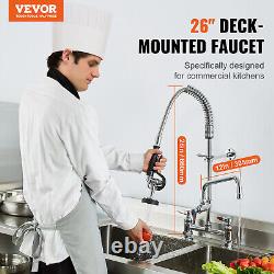 VEVOR 26 Commercial Faucet with Pre-Rinse Sprayer Deck Mount Kitchen Sink Faucet