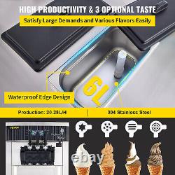 VEVOR 3-Flavor Commercial Soft Serve Ice Cream Maker 20-28L/H Stainless Steel