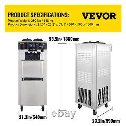 VEVOR 3-Flavor Commercial Soft Serve Ice Cream Maker 20-28L/H Stainless Steel