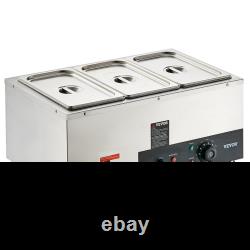 VEVOR 3-Pan Commercial Food Warmer, 3 x 8QT Electric Steam Table, 1500W Professi