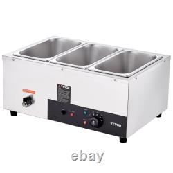 VEVOR 3-Pan Commercial Food Warmer, 3 x 8QT Electric Steam Table, 1500W Professi