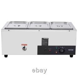 VEVOR 3-Pan Commercial Food Warmer, 3 x 8QT Electric Steam Table, 1500W Professi