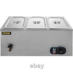 VEVOR 3-Pan Food Warmer Commercial Bain Marie Steam Table Wet Heat 16Qt 1200W