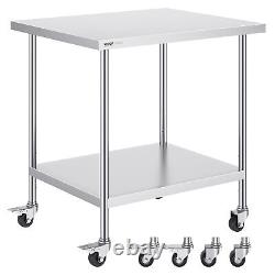 VEVOR 30x36 Inch Stainless Steel Work Table Commercial Prep Table With 4 Casters