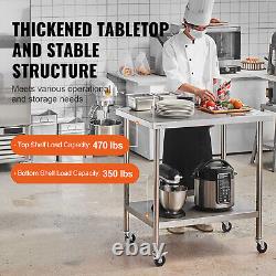 VEVOR 30x36 Inch Stainless Steel Work Table Commercial Prep Table With 4 Casters