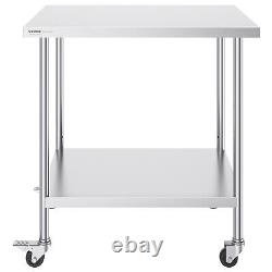 VEVOR 30x36 Inch Stainless Steel Work Table Commercial Prep Table With 4 Casters