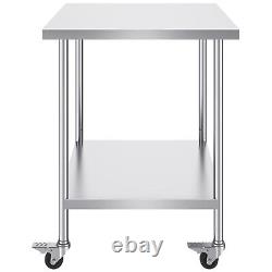 VEVOR 30x36 Inch Stainless Steel Work Table Commercial Prep Table With 4 Casters