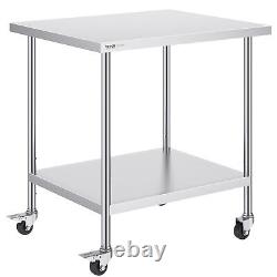 VEVOR 30x36 Inch Stainless Steel Work Table Commercial Prep Table With 4 Casters