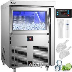 VEVOR 310LBS/24H Commercial Ice Maker Freestand Ice Cube Machine Glass Door LED