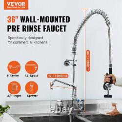 VEVOR 36 Commercial Pre-Rinse Faucet Wall Mount Kitchen Sink Faucet with Sprayer