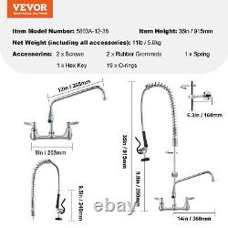 VEVOR 36 Commercial Pre-Rinse Faucet Wall Mount Kitchen Sink Faucet with Sprayer