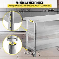 VEVOR 36x18 Stainless Steel Work Table 2 Shelves Commercial Kitchen Food Prep