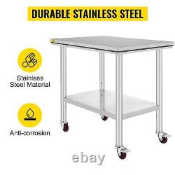 VEVOR 36x24 Stainless Steel Work Prep Table with 4 Casters Undershelf Commercial