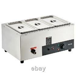 VEVOR 3x8Qt Bain Marie Commercial Food Warmer Electric Buffet Pan Steam Table