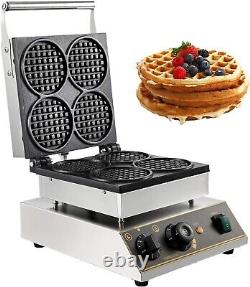 VEVOR 4-Piece Round Commercial Waffle Maker Non-Stick Stainless Steel 1750W