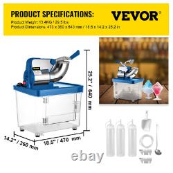 VEVOR 400LBS/H Commercial Snow Cone Machine Electric Ice Shaver Ice Crusher Blue