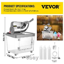 VEVOR 400LBS/H Commercial Snow Cone Machine Ice Shaver Ice Crusher Silver ETL