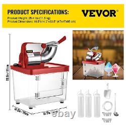 VEVOR 400LBS/H Red Snow Cone Machine Commercial Ice Shaver Electric Ice Crusher