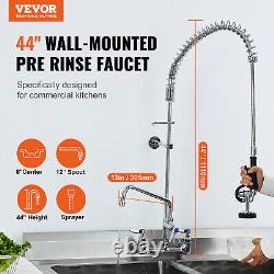 VEVOR 44Commercial Faucet with Pre-Rinse Sprayer Wall Mount Kitchen Sink Faucet