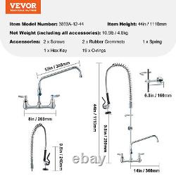 VEVOR 44Commercial Faucet with Pre-Rinse Sprayer Wall Mount Kitchen Sink Faucet