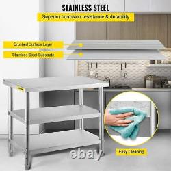 VEVOR 48x14 Stainless Steel Work Table 2 Shelves Commercial Kitchen Food Prep