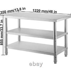 VEVOR 48x14 Stainless Steel Work Table 2 Shelves Commercial Kitchen Food Prep