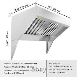 VEVOR 5 ft Commercial Exhaust Hood with Filters Food Truck Concession Trailer Hood