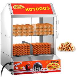 VEVOR 500W Commercial Hot Dog Steamer 2 Tier Electric Bun Warmer WithSlide Doors