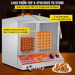 VEVOR 500W Commercial Hot Dog Steamer Electric Food Bun Warmer Top Loading SUS