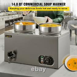 VEVOR 500W Commercial Soup Warmer with Dual 7.4Qt Pot Countertop Steam Soup Kettle