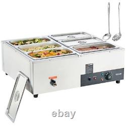 VEVOR 6-Pan Commercial Food Warmer, 6 x 8QT Electric Steam Table, 1200W Profe