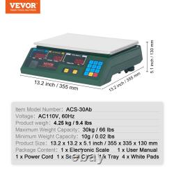 VEVOR 66Lbs 30KG Digital Scale Price Computing Commercial Food Meat Weighting