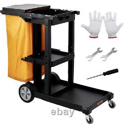 VEVOR Cleaning Cart, 3-Shelf Commercial Janitorial Cart, 200 lbs Capacity Cart