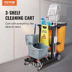 VEVOR Cleaning Cart, 3-Shelf Commercial Janitorial Cart, 200 lbs Capacity Cart