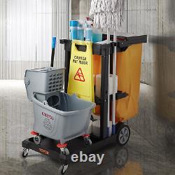 VEVOR Cleaning Cart, 3-Shelf Commercial Janitorial Cart, 200 lbs Capacity Cart