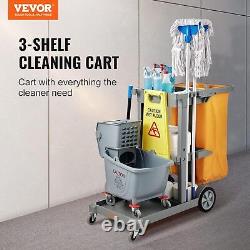VEVOR Cleaning Cart, 3-Shelf Commercial Janitorial Cart, 200 lbs Capacity Plas
