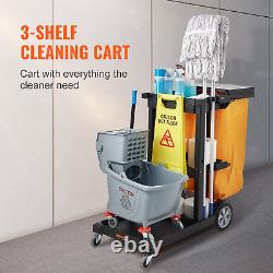 VEVOR Cleaning Cart, 3-Shelf Commercial Janitorial Cart, 200 lbs Capacity Plasti