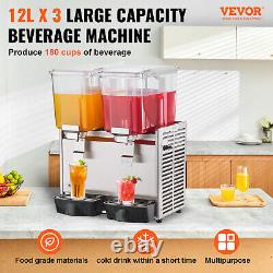 VEVOR Commercial Beverage Dispenser Cold Juice Ice Drink Dispenser 12L 3 Tanks