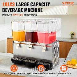 VEVOR Commercial Beverage Dispenser Cold Juice Ice Drink Dispenser 18L 3 Tanks
