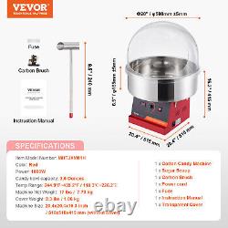 VEVOR Commercial Cotton Candy Machine Sugar Floss Maker 1000W with Cover Red