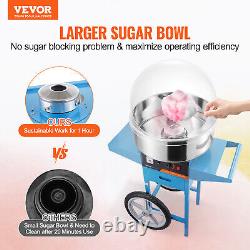 VEVOR Commercial Cotton Candy Machine with Cart Cover Sugar Floss Maker Blue