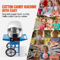 VEVOR Commercial Cotton Candy Machine with Cart Cover Sugar Floss Maker Blue