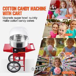 VEVOR Commercial Cotton Candy Machine with Cart Cover Sugar Floss Maker Red