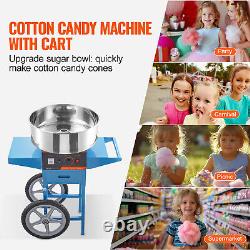 VEVOR Commercial Cotton Candy Machine with Cart Sugar Floss Maker 1000W Blue