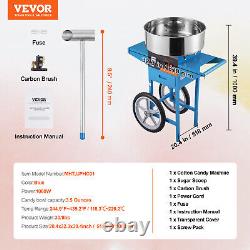 VEVOR Commercial Cotton Candy Machine with Cart Sugar Floss Maker 1000W Blue